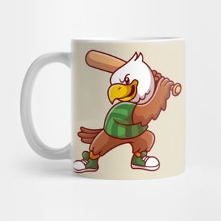 Cute Eagle Playing Baseball Cartoon Mug